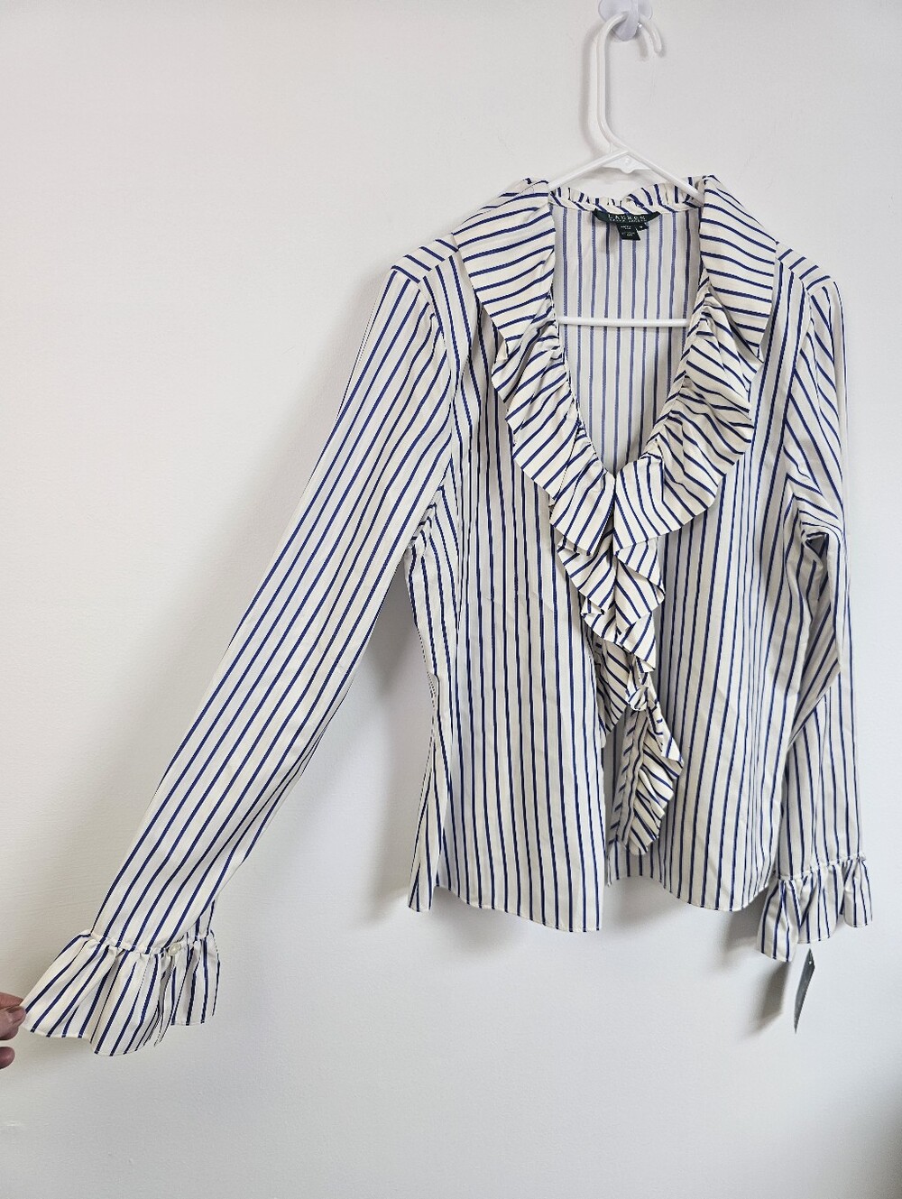 Lauren Ralph Lauren Vintage Silk Striped Ruffle Button-Down Blouse Top